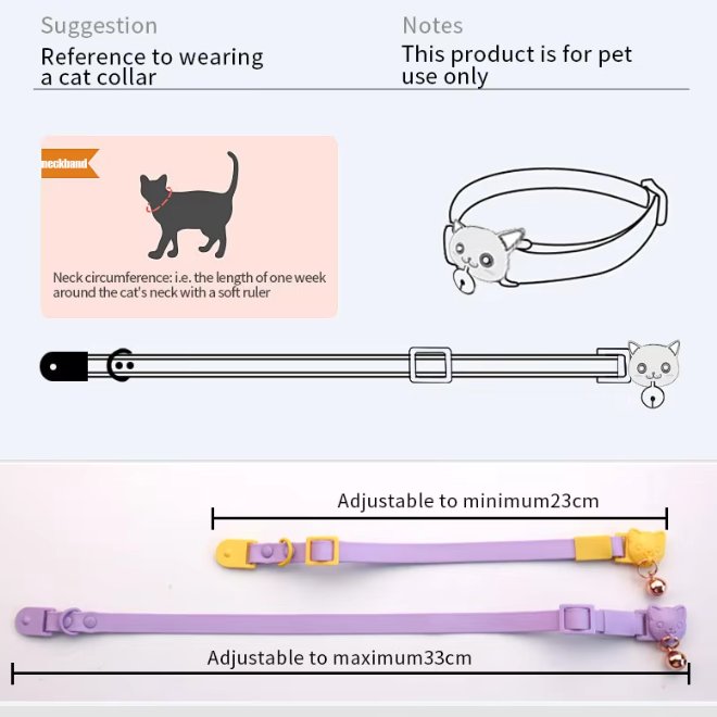 Multicolor Waterproof Adjustable PVC Webbing Bells Comfortable Pet Necklace Solid Print Rivet Cat Collar - 图片 4