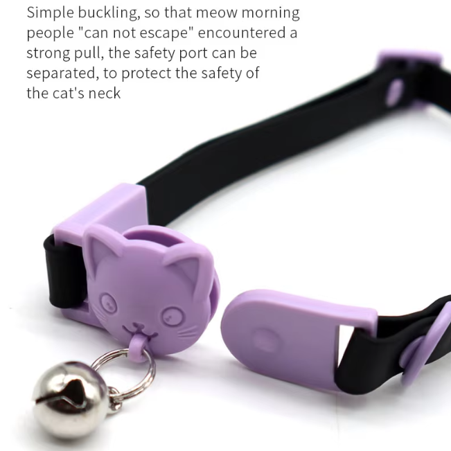 Multicolor Waterproof Adjustable PVC Webbing Bells Comfortable Pet Necklace Solid Print Rivet Cat Collar - 图片 3