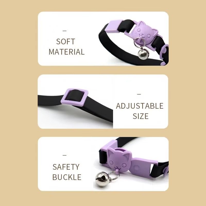 Multicolor Waterproof Adjustable PVC Webbing Bells Comfortable Pet Necklace Solid Print Rivet Cat Collar - 图片 2