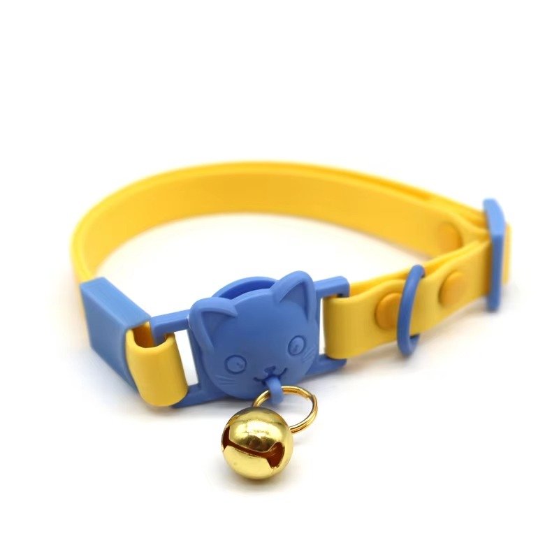 Multicolor Waterproof Adjustable PVC Webbing Bells Comfortable Pet Necklace Solid Print Rivet Cat Collar - 图片 6