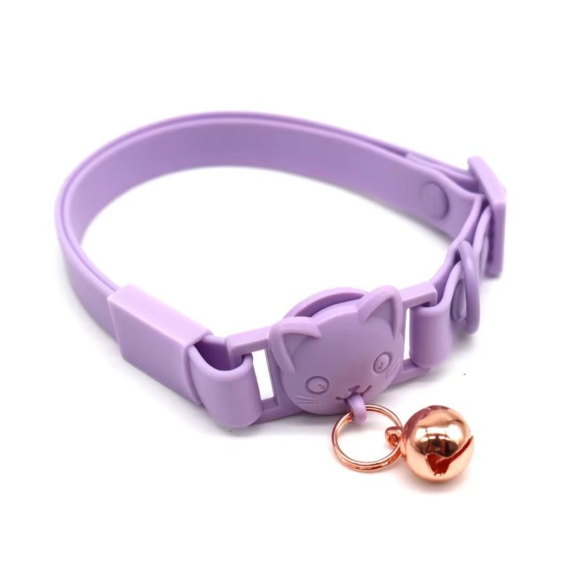 Multicolor Waterproof Adjustable PVC Webbing Bells Comfortable Pet Necklace Solid Print Rivet Cat Collar - 图片 5