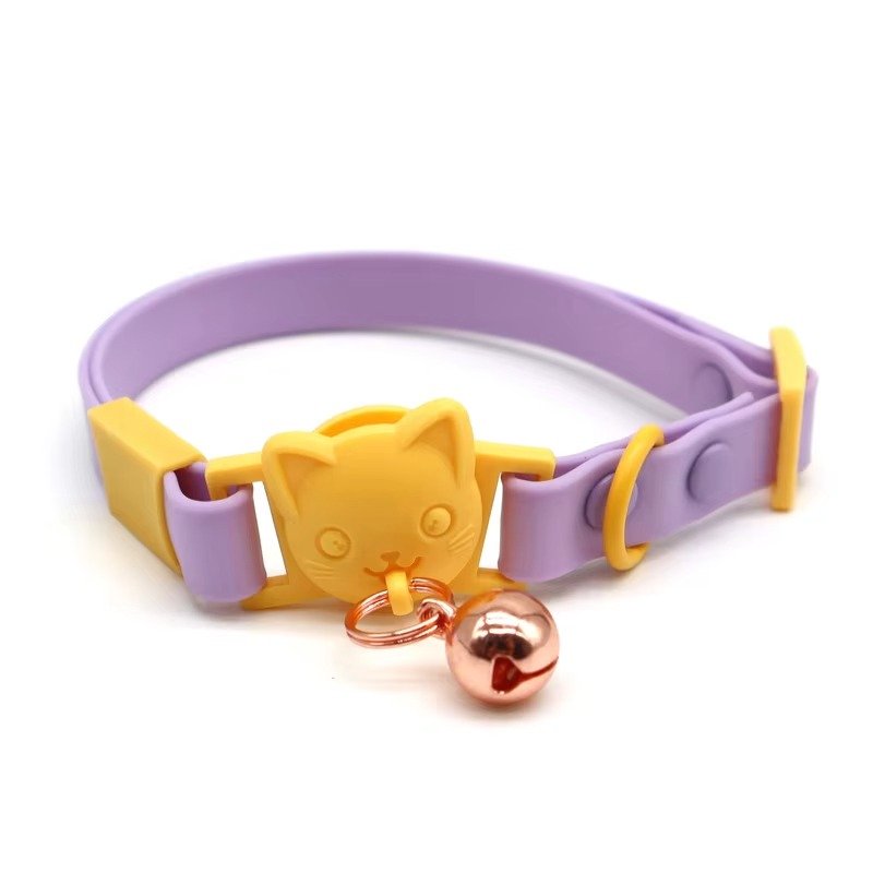 Multicolor Waterproof Adjustable PVC Webbing Bells Comfortable Pet Necklace Solid Print Rivet Cat Collar - 图片 7